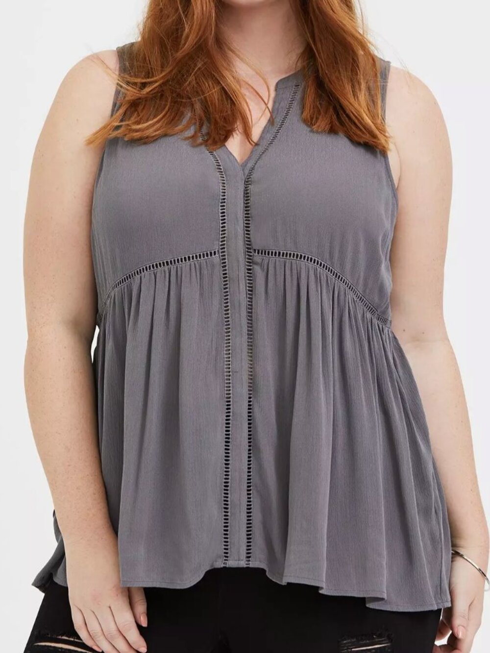 NEW NWT TORRID 0 Plus Size Babydoll Crinkle Gauze Tunic Tank Gray Grey Boho Top